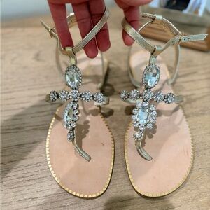 Lily P  Gold Sandals with Crystal Embellishments
